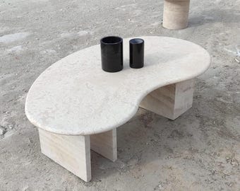 Travertine Marble Coffee Table – Handcrafted Ellipse Living Room Table