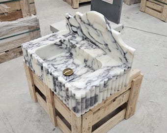 Lavabo de baño de mármol Calacatta Viola – Lavabo de piedra natural de montaje en pared