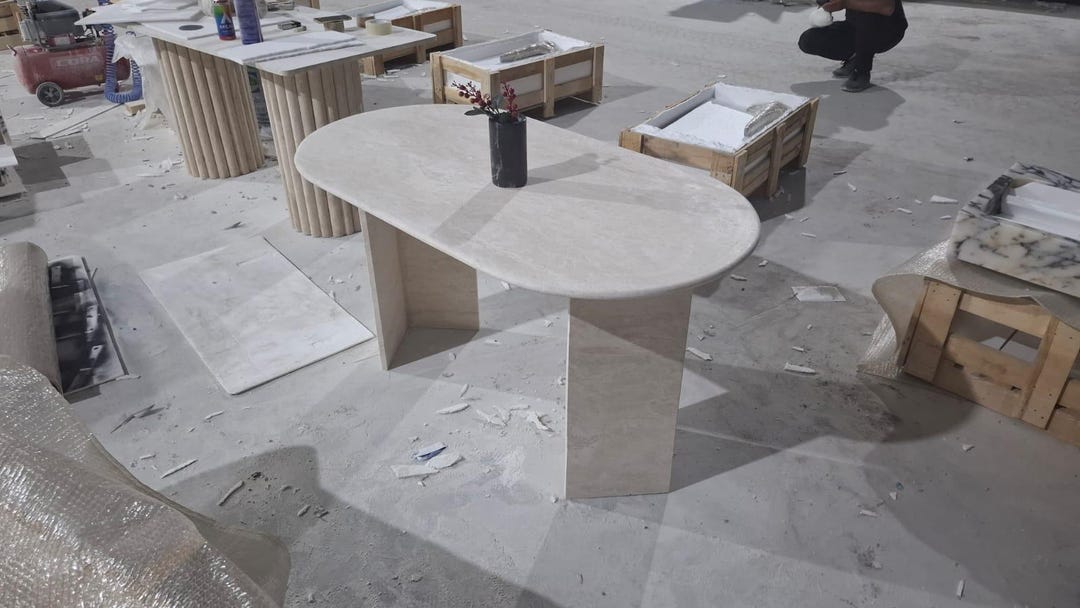 Travertine Marble Dining Table – Handmade Natural Stone for Kitchen ...