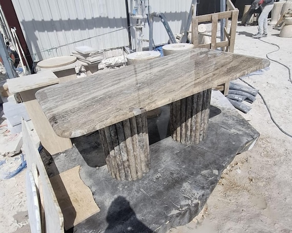 Handmade Travertine Dining Table, Natural Marble Furniture, Stone Home Decor