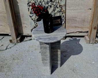 Handmade Silver Travertine Side Table: Natural Marble Coffee Table