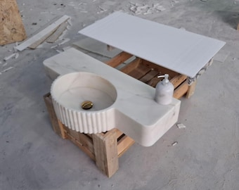 Calacatta Gold Marble Wall Mounted Sink: Custom Stone Bathroom Vanity