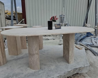 Handmade Travertine Marble Dining Table – Natural Stone Kitchen Table