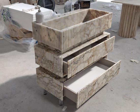 Calacatta Viola Gold Marble Sink with Drawers – Handmade Stone Vanity