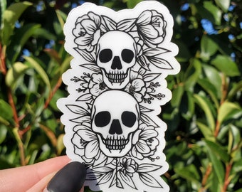 Floral Skull Sticker, Waterproof Matte Clear Sticker