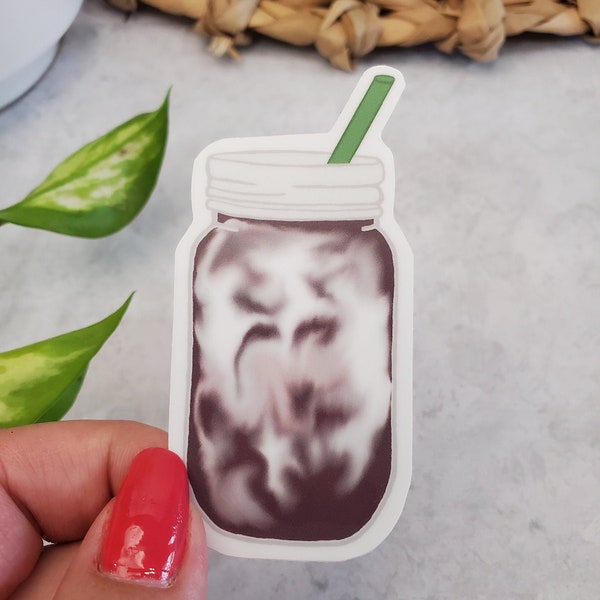 Ice Coffee Mason Jar Sticker, coffee sticker, ice coffee sticker, glass jar coffee sticker, but first coffee, ice latte sticker, coffee