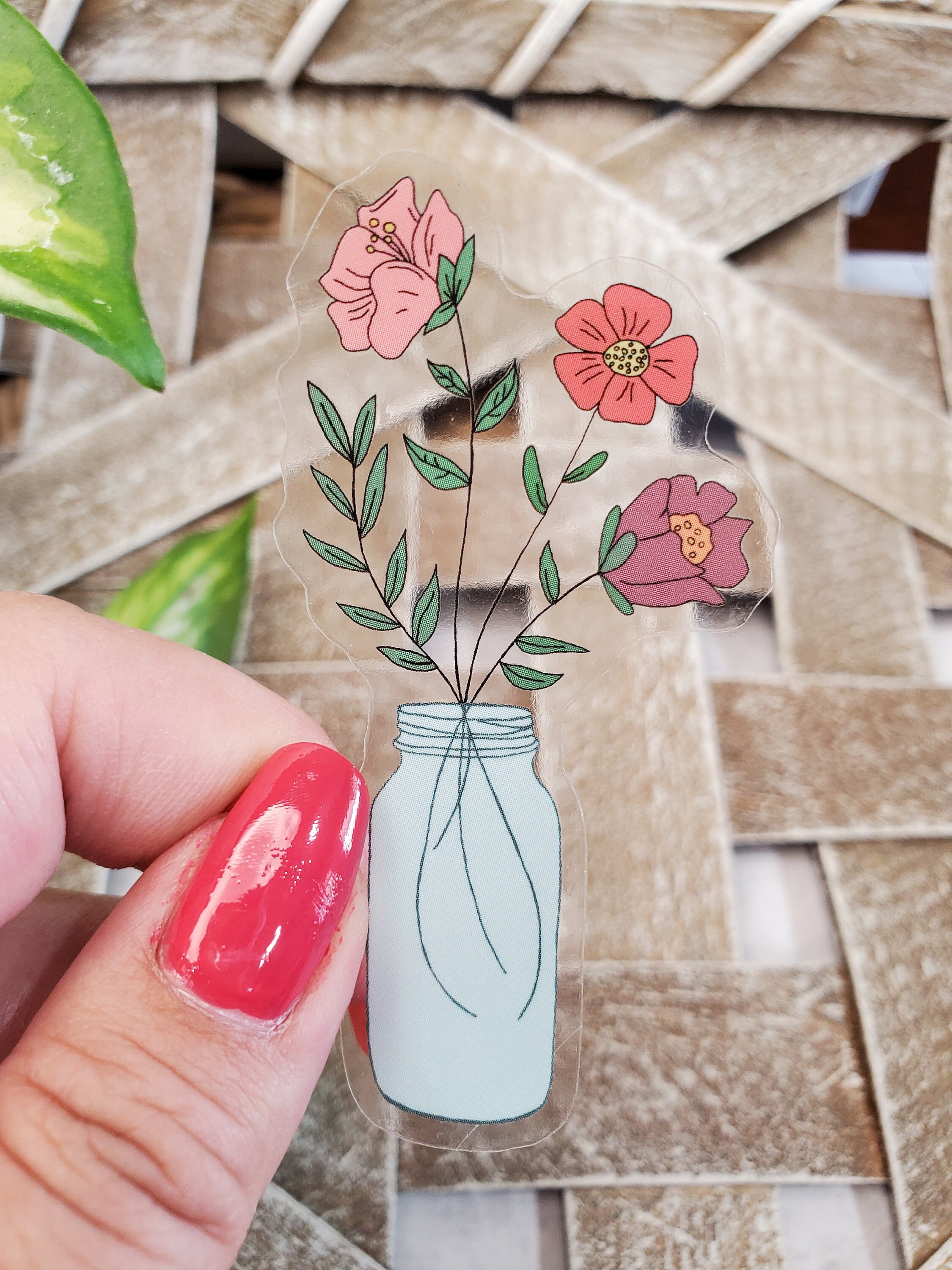 Clear Flowers in a Jar, Mason Jar Flowers, Poppy Flower Stickers