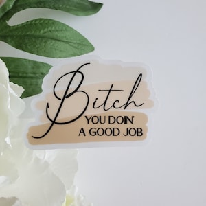 Bitch you doin good job sticker, quote sticker, positive sticker, motivation sticker, water bottle sticker, positive mindset, mental health