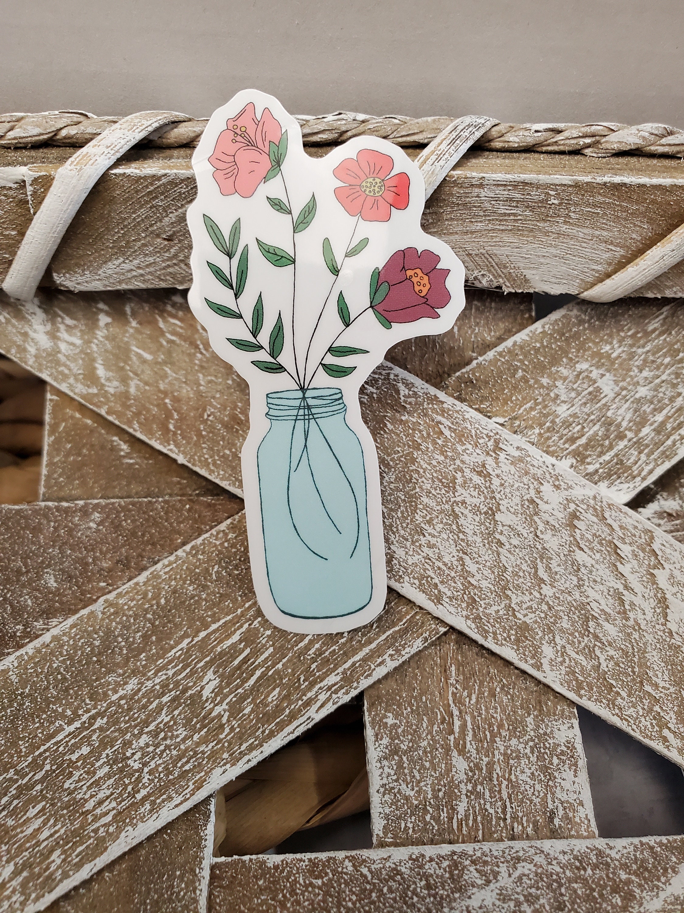 Clear Flowers in a Jar, Mason Jar Flowers, Poppy Flower Stickers