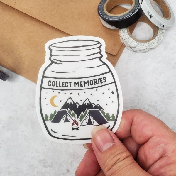 Collecting Memories Camping Sticker, Tent Life, Adventure Jar (Clear)