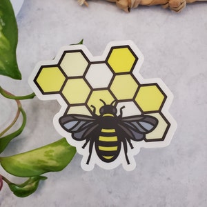 Bee on honeycomb sticker,  bumblebee, honeycomb, clear bee sticker, honey bee, bees and honeycomb, black and yellow, cute bee, working bee