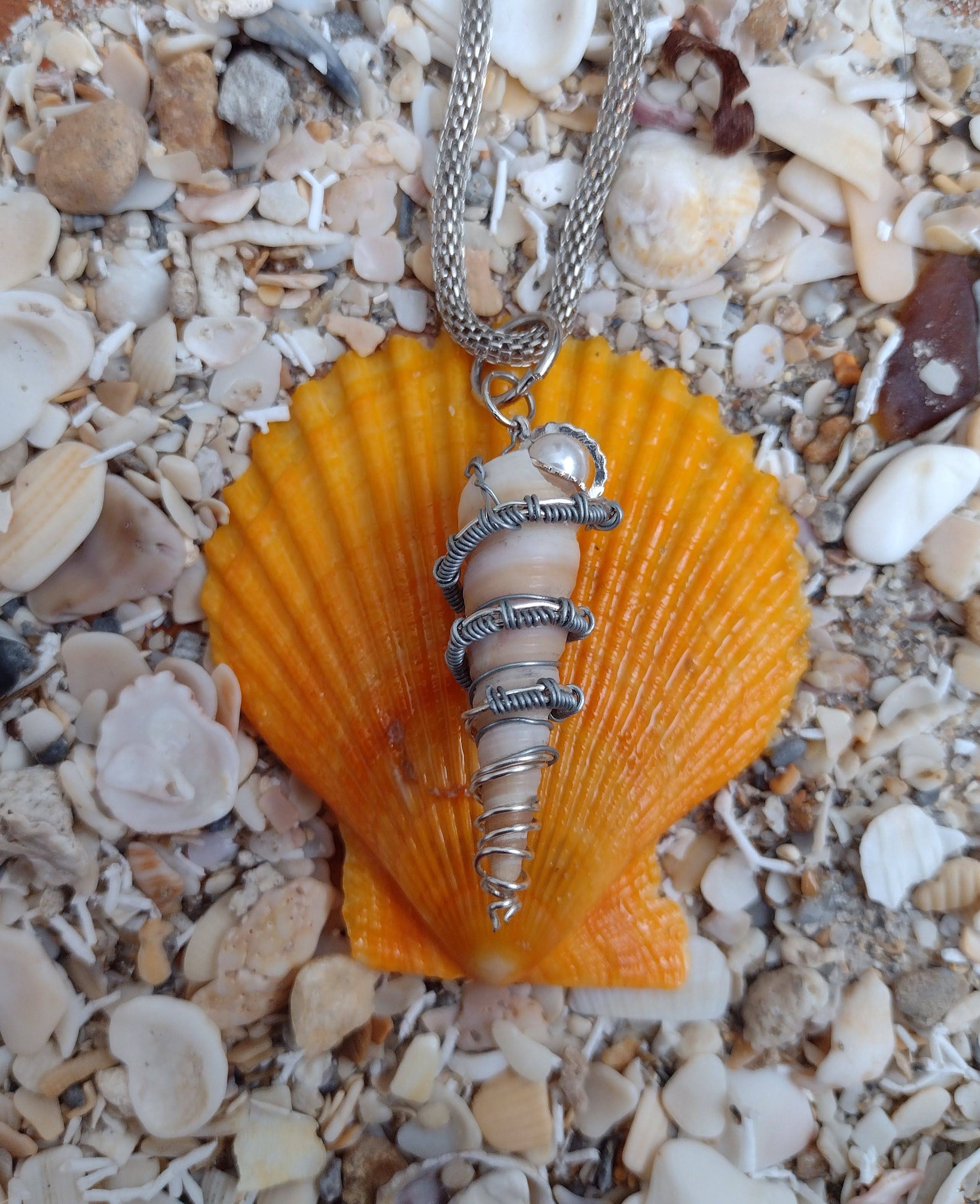 Wire Wrapped Natural Shell Necklace Etsy