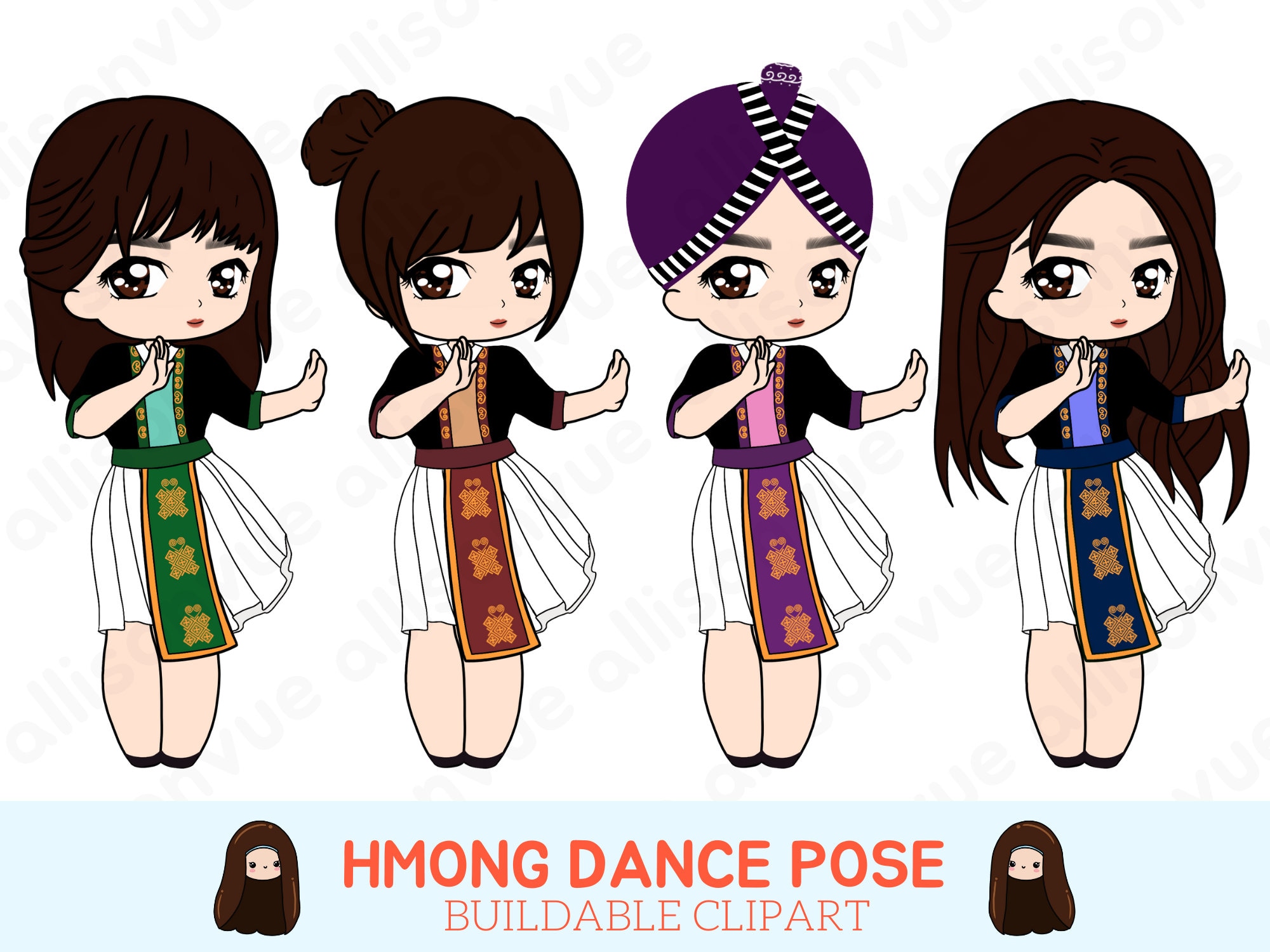 Hmong Girl Dance Clipart Hmong Hat Outfit Hmong Art Etsy