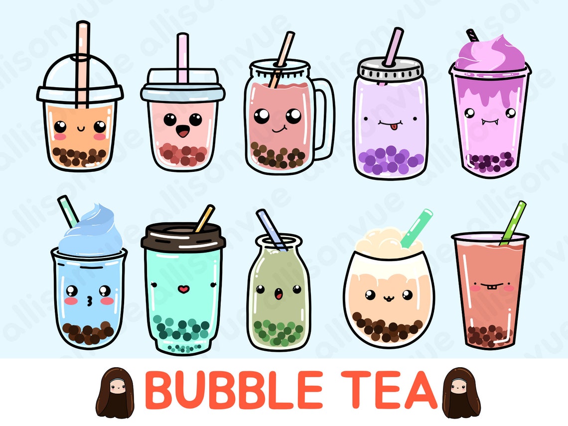 Bubble Tea Boba PNG Bundle Cute Face Emojis Asian Clip Art Etsy