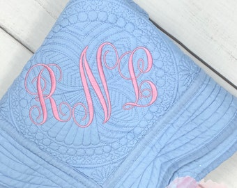 Monogrammed Baby Blanket for Boy or Girl, Personalized Heirloom Baby Quilt, Baby Shower Gift, Christening or Baptism Gift, New Baby Gift