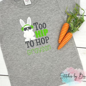 Personalized Boys Easter Shirt, Easter Bunny Boys Shirt, Embroidered Easter Bunny Shirt, Easter Egg Hunt Shirt, Fun Easter Shirt for Boys image 2