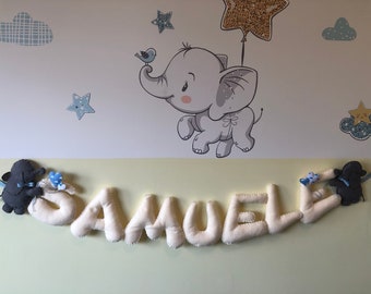 Name banner with baby elephant