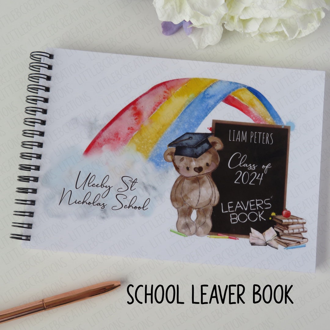 Personalised School Leavers Message Book, 2024 End of Term, Primary School Leaver Autograph Book