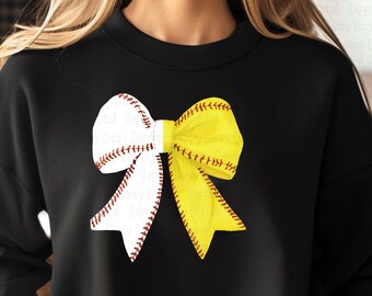Baseball Bow PNG Yellow White Coquette Softball Shirt Design Sublimation Commercial Use POD