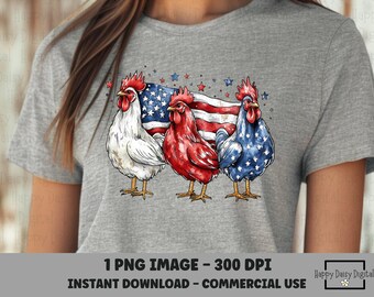 All American CHICK PNG patriottische kip Shirt Design 4 juli Funny Farm kip sublimatie commercieel gebruik POD