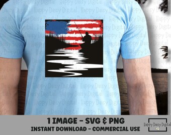 Pescatore patriottico SVG PNG Bandiera americana Maglietta da pesca Papà pescatore Uso commerciale 4 luglio Stampa su richiesta Cricut
