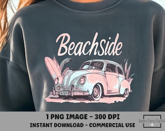 Beachside PNG Retro VW Bug Beach Shirt Design Salty Soul Sublimation Stay Salty PNG Surf png Summer Vibes Commercial Use Print on Demand