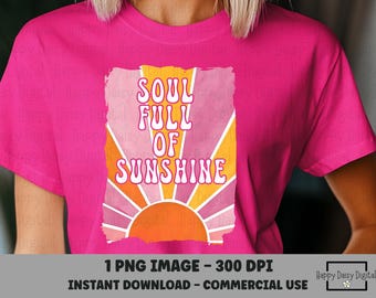 Âme pleine de soleil PNG Lever de soleil rétro Design de chemise de plage inspirante Sublimation Confort Couleurs Positivité estivale Utilisation commerciale POD