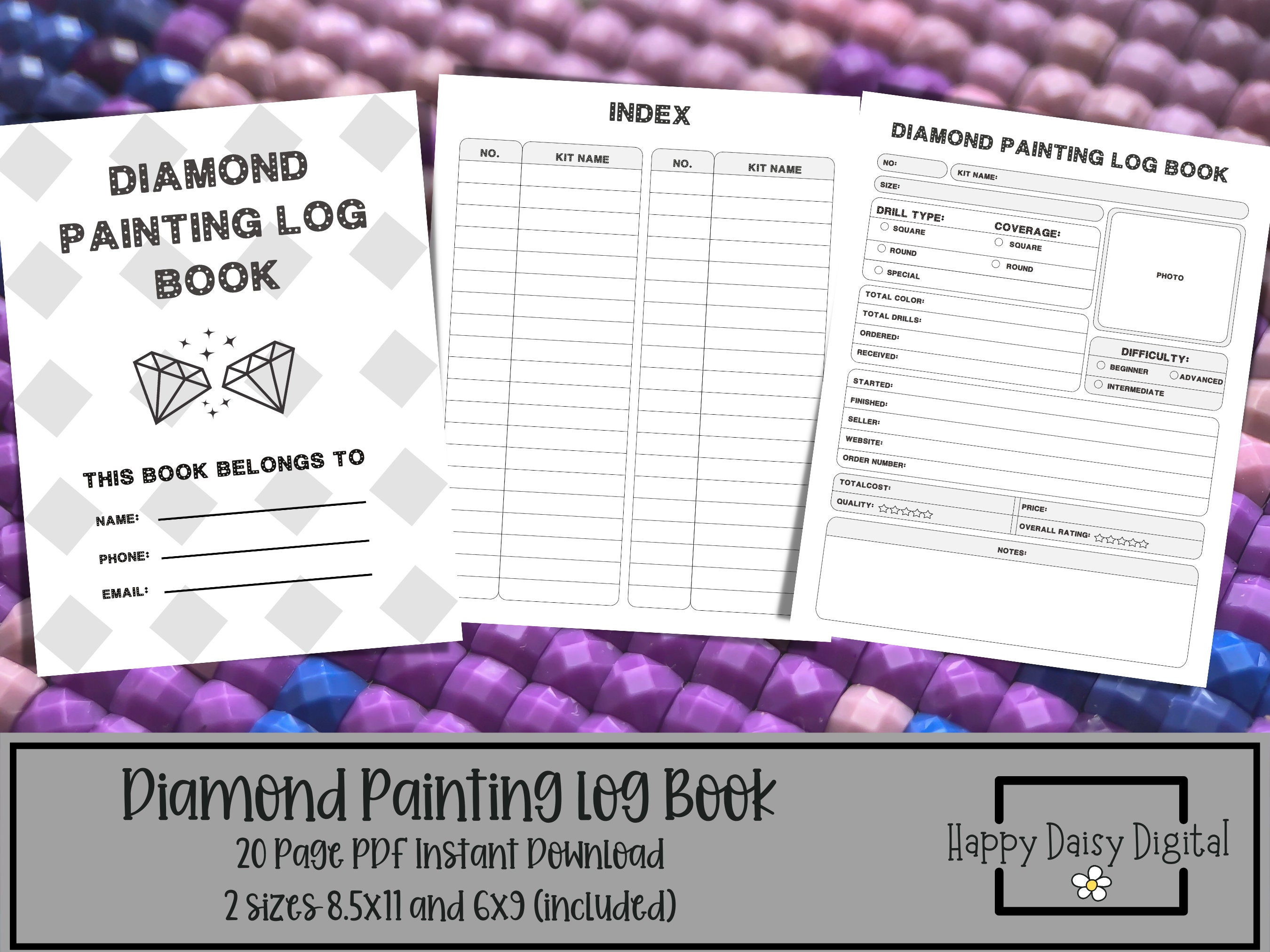 Buy Diamond Painting Log Book, Printable Digital Diamond Painting