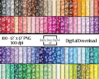 Dog Paw Prints, Rainbow Paper, Digital Paper, Digital Backdrop, Scrapbook Paper, Printable, Instant Download - 100 Commerical Use