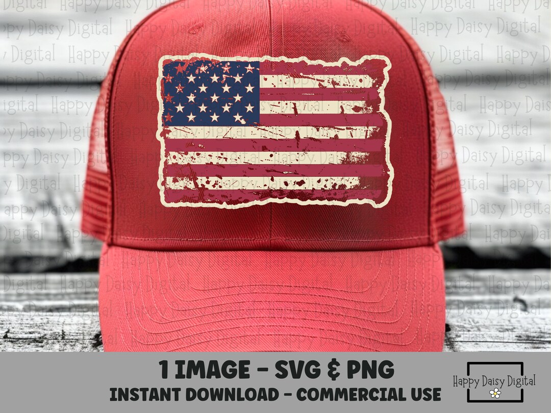 American Flag Patch SVG PNG Distressed Trucker Hat Design 4th of July ...