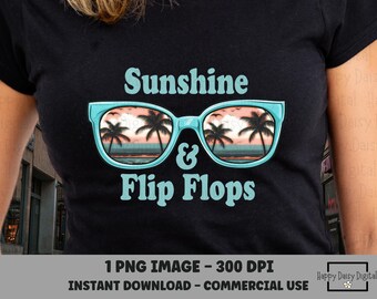 Sunshine and Flip Flops PNG Beach Shirt Design Palm Tree Summer Sublimation Salty Soul Beach Vibes Commercial Use POD