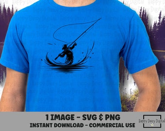 Pescador con mosca SVG PNG Diseño de camiseta de pesca con mosca Papá pescador Uso comercial Impresión bajo demanda Cricut Silhouette
