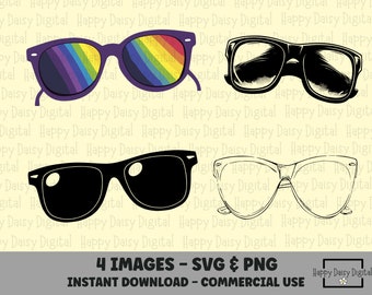 Sunglasses SVG PNG Bundle Retro Sunglass Clipart Rainbow Pride Sunglasses Cricut Silhouette Commercial Use POD