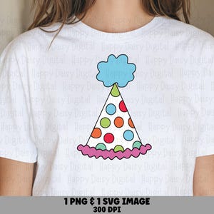 Party Hat Png, Polka-Dot Cone Design - Pom-Pom Birthday Clipart | Svg, Sublimation, Commercial License