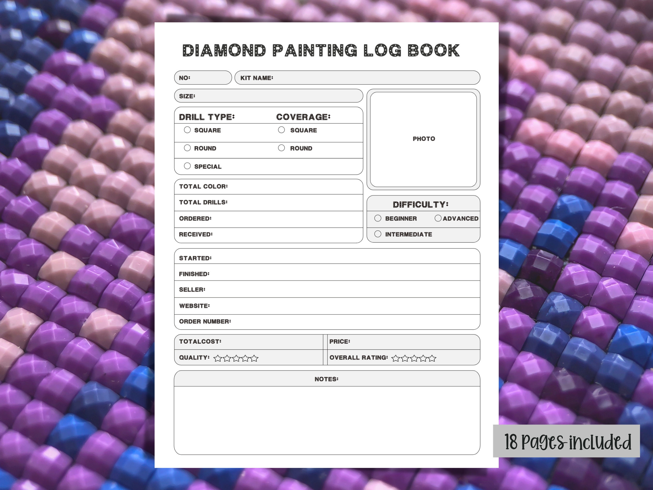 Buy Diamond Painting Log Book, Printable Digital Diamond Painting