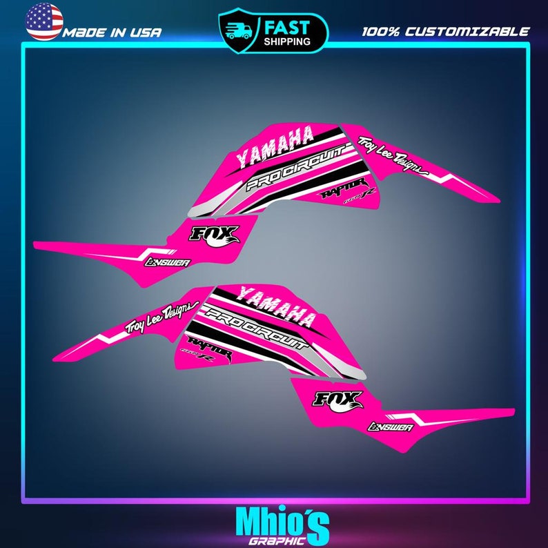 May include: Pink and white Yamaha Pro Circuit ATV graphics kit with Fox Racing and Troy Lee Designs logos.