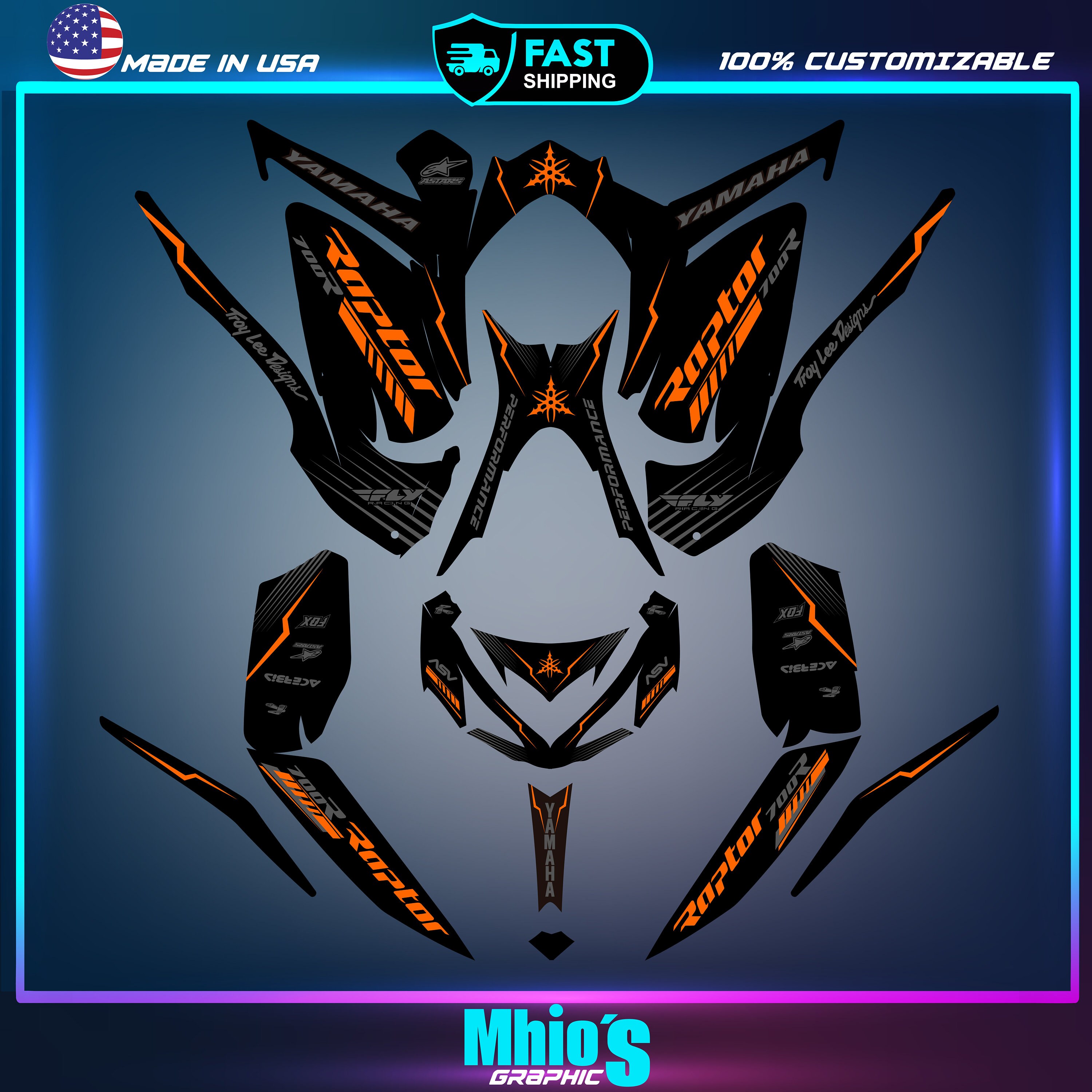 thumbnail interactive-video image 1 of Customizable Yamaha Raptor 700R Graphics Kit – Decals & Stickers For 2013-2025 ATV 1 of 6