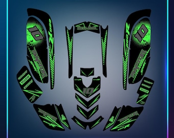 May include: Black and green motorcycle graphics with the text "Raptor" and "10" in a green and white font.