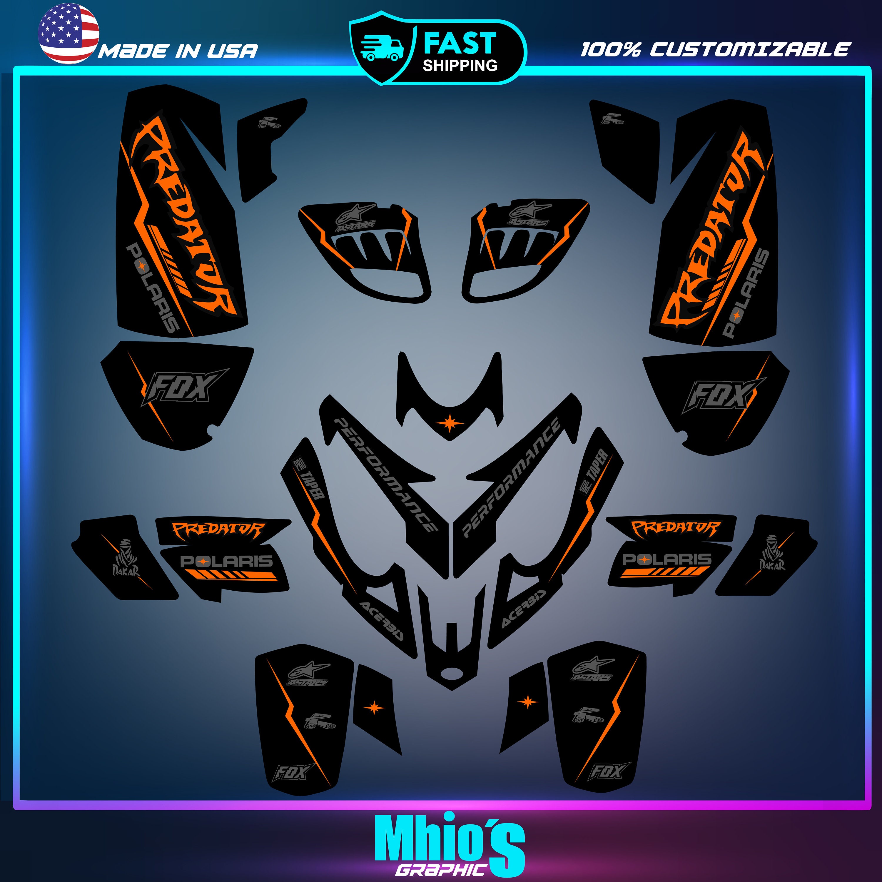 polaris predator 500 graphics decals stickers full kit atv wrap quad predator500| Polaris Vinyl Decals | Dirt Bike Decals Graphics