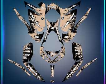 May include: A set of black and tan motorcycle graphics with a camouflage pattern. The graphics feature the text "Troy Lee Designs" and "Twin Air".