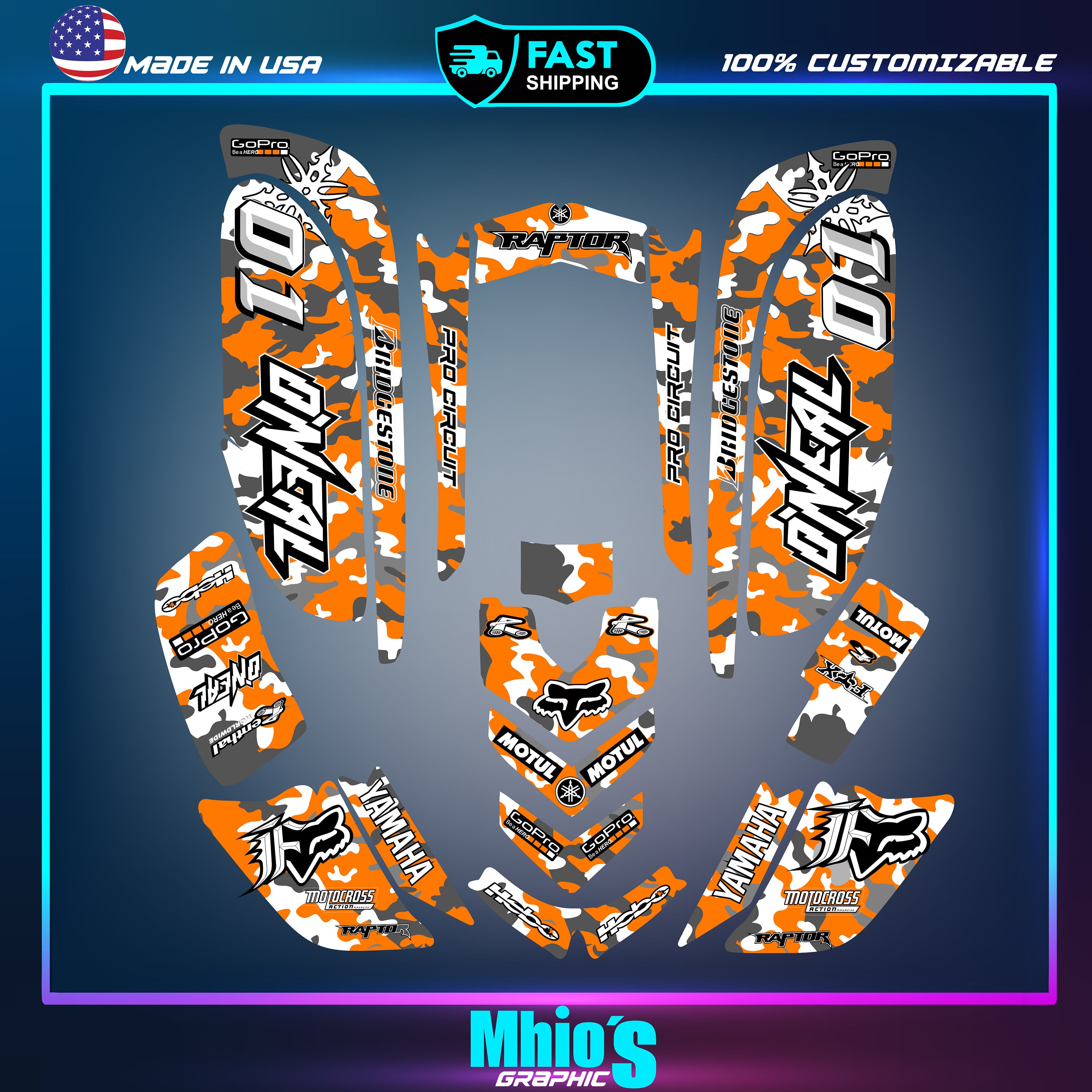 Yamaha Raptor 660 Kit Graphics Decals Stickers Atv Wrap Quad All Year ...