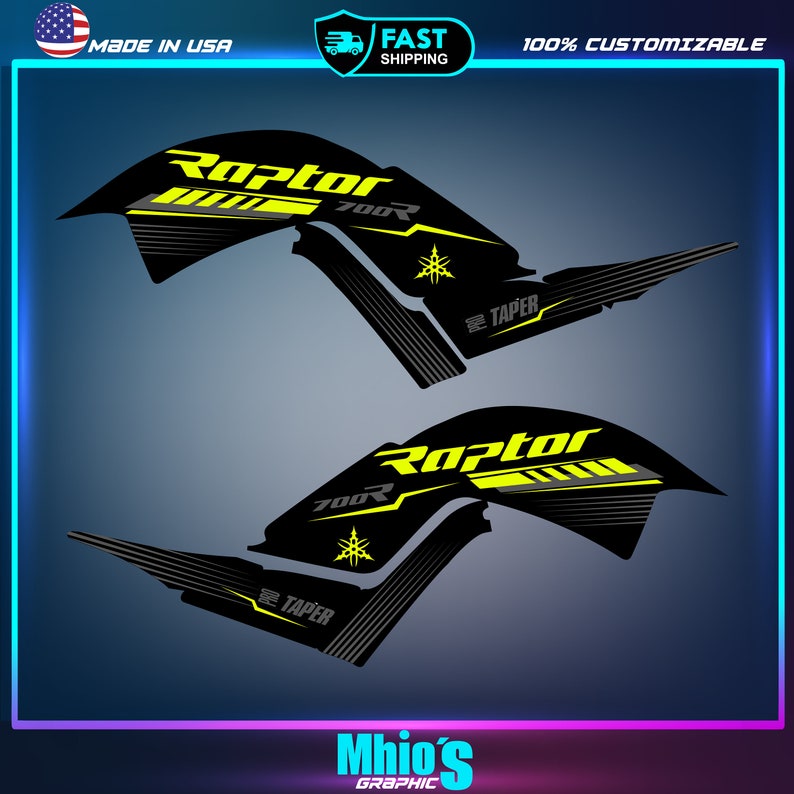 Kit Décalcomanies Yamaha Raptor 700R – 2013 à 2025, Vert Fluo, Stickers Vinyle