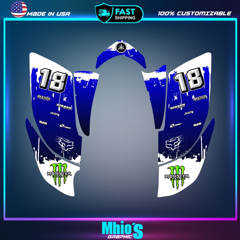 Kit Autocollants Vinyle Yamaha YFZ450 2003-2008 – Graphics Personnalisés Bleu/noir – Fabriqué Aux USA