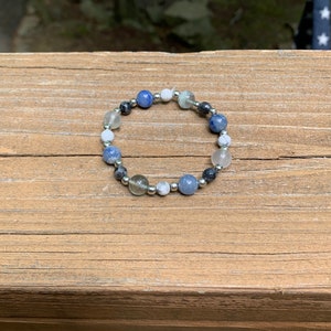 Rainbow Fluorite, Larvikite, Blue Aventurine and Howlite Genuine Stone Handmade Round Beaded Crystal Bracelet