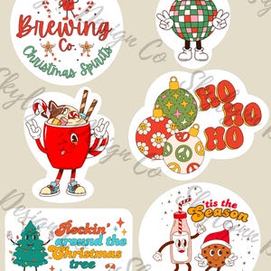 Retro Christmas sticker bundle PNG, digital download, print and cut