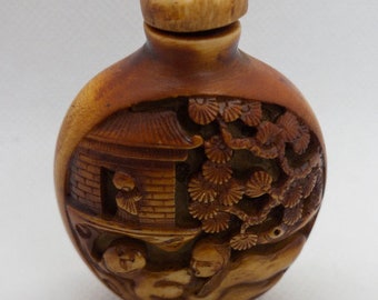 Hand Carved Wooden Snuff Bottle