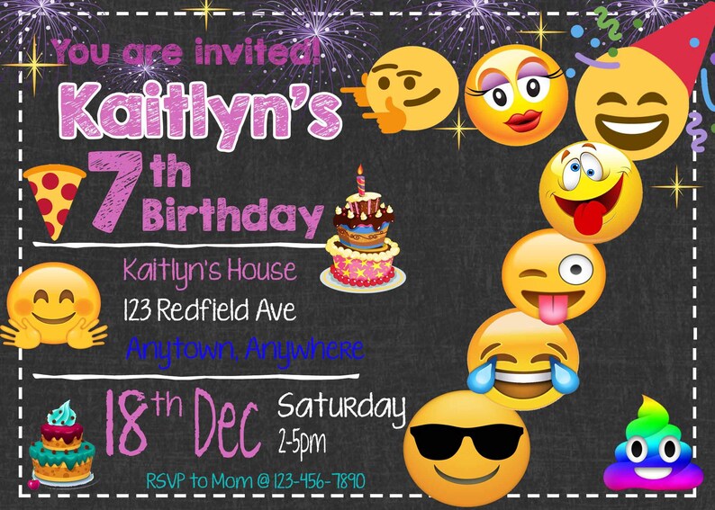 Emoji Invitation, Emoji Invite, Emoji Birthday Party Invitation, Emoji ...