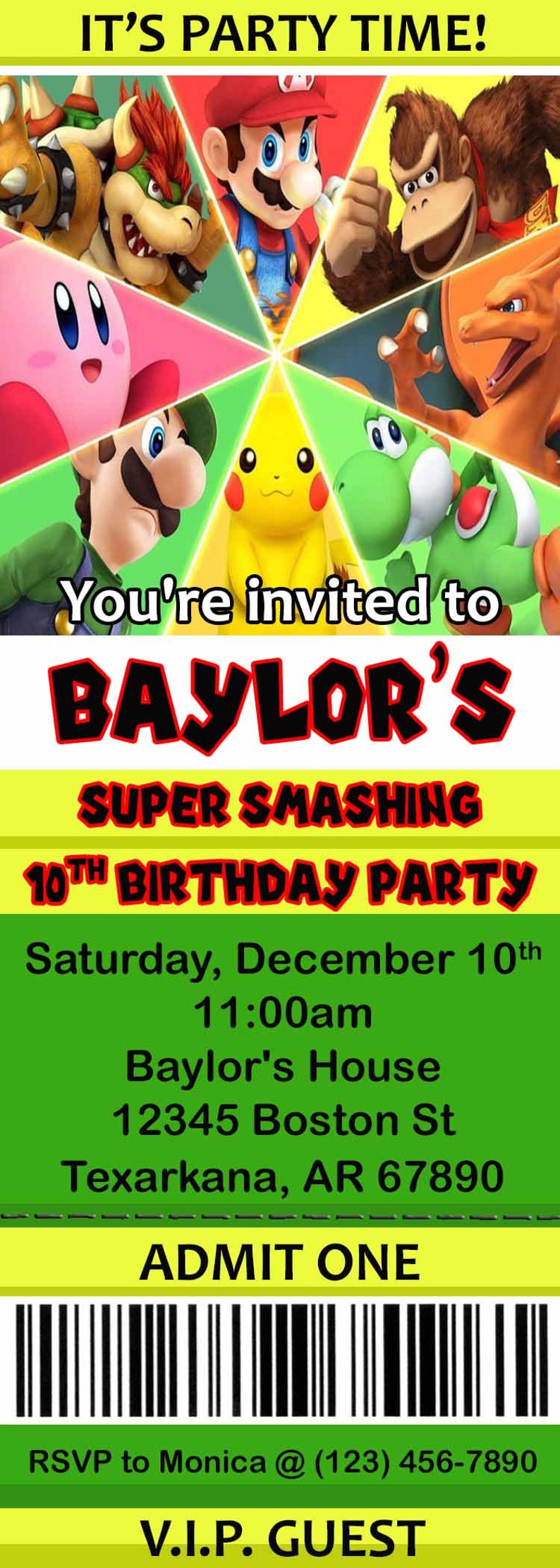 Super Mario Birthday Invitation, Mario Birthday Party, Mario Theme. Digital print-it-yourself - Etsy