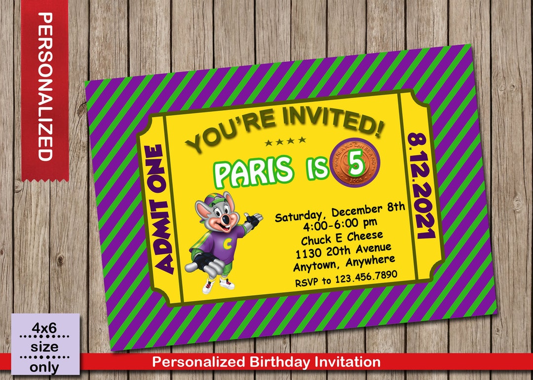 Chuck E Cheese Birthday Invitation, Chuck E Cheese Birthday Party, Chuck Invitation. Digital