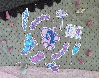 plant witch vinyl sticker pack, 10 pink cottagecore vibes matte stickers